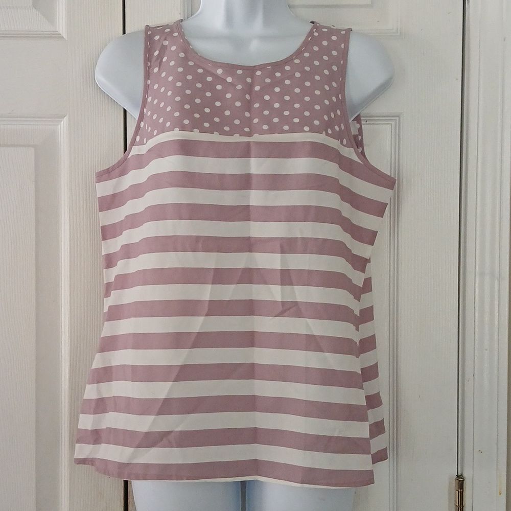 Loft Petites polka dot and striped pale purple and white sleeveless blouse Sz MP